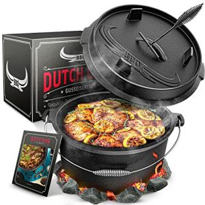 BBQ Dutch Oven [Das Original] - Dutch Oven Set [9L] – Eingebrannter Feuertopf aus Gusseisen