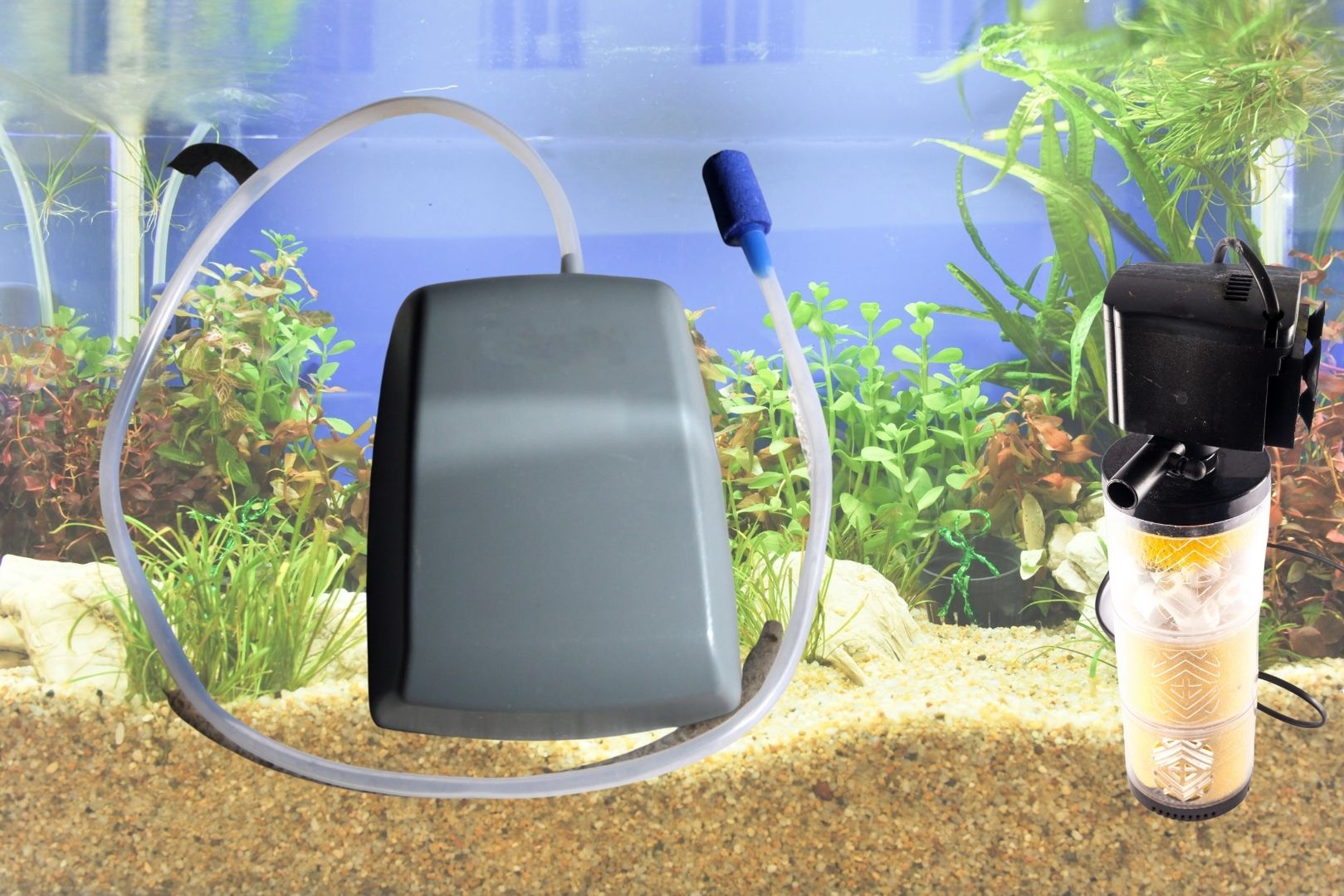 boxtech Sauerstoffpumpe Mini Leise Aquarium Oxygen Luftpumpe mit Air Stone  und Silikonschlauch für Fischbecken und Die Nanoaquarien
