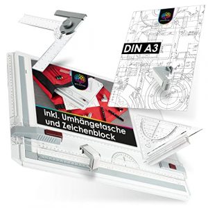 OfficeTree Zeichenplatte A3 - Inkl. Tragetasche, Schiebelineal, Geodreieck UVM.