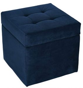 Polsterhocker, 45x45 cm, Farbe Blau – weicher Sitz, aufklappbar mit Stauraum
