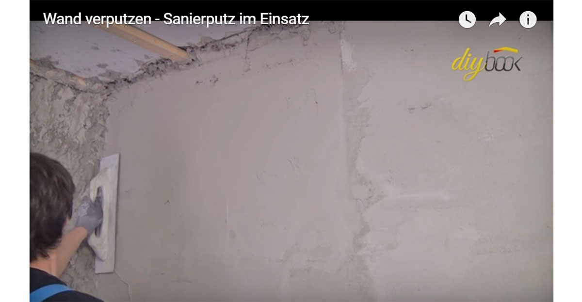 Wand verputzen Sanierputz im Einsatz VideoAnleitung diybook.de