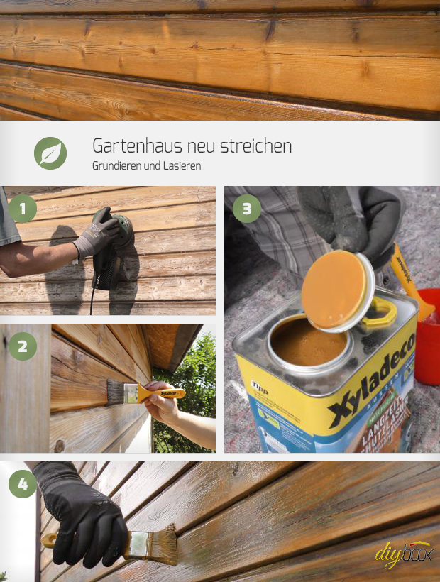 Gartenhaus neu streichen Grundieren und Lasieren Anleitung diybook.de